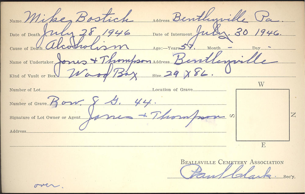 Mike Bostich burial card